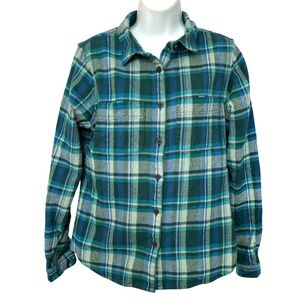 Cotopaxi Heavy Fleece Shirt Blue Green Plaid Size S 100% Cotton Chest Pockets